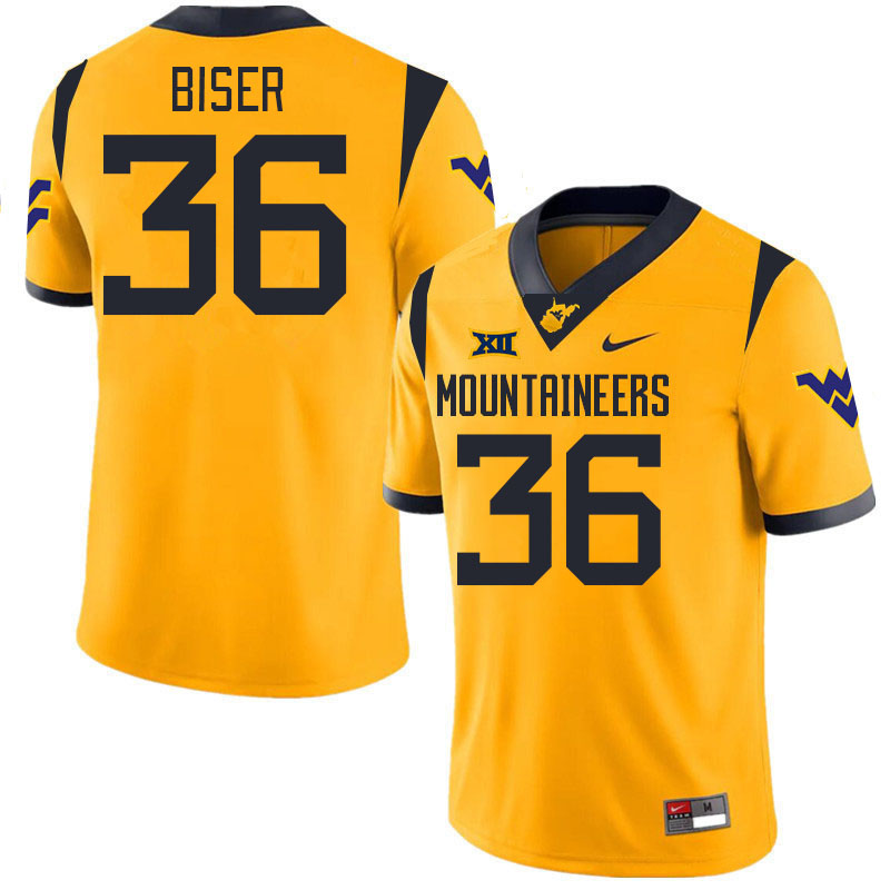 #36 Caden Biser West Virginia Mountaineers College 2024 New Uniforms Football Jerseys Stitched Sale-Gold